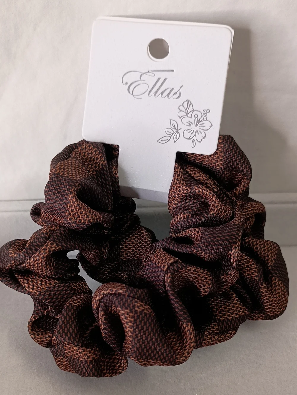 Women's Fashion Houndstooth Scrunchie Set of 2 Hair Accessories Brown Checkered